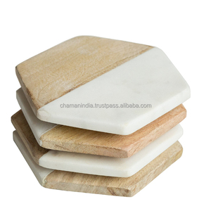 Warm wood and marble <b>coasters</b> with <b>gold</b> edges from Nordstrom - Product Image 1