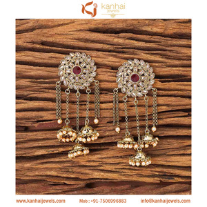 Beautiful Designer Export Quality Mehndi Plated Chain <b>Tassel</b> Jhumka <b>Earrings</b> 8648 in Fashion Jewelry - Product Image 2