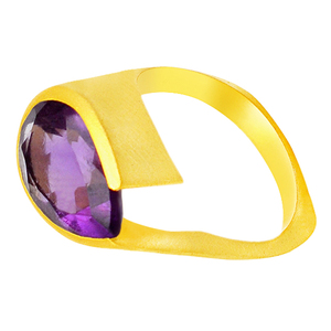 Natural Pear Amethyst Gold Plated Handmade 925 <b>Sterling</b> <b>Silver</b> <b>Ring</b> Fashionable <b>Ring</b> for Wedding, Engagement, Gift for Unisex - Product Image 3