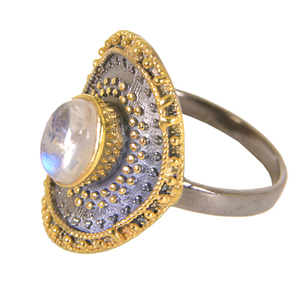 Fait à la main belle arc-en-ciel pierre de lune bague en argent Sterling 925 plaqué or 18 carats noir rhodium bijoux mariage Style Bali - Product Image 2