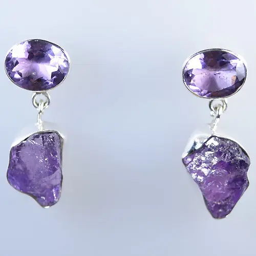 Hot Selling 925 Sterling Silver Handmade Amethyst Stone Earrings