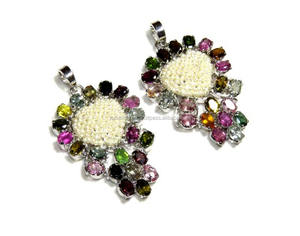 Precio mayorista Natural Multi turmalina piedra preciosa 925 plata esterlina colgante diamante perla flor patrón joyería de moda regalo - Product Image 3