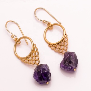 Pendientes de piedras preciosas de amatista púrpura, joyería hecha a mano, nuevos Pendientes chapados en golf vintage, proveedores de joyería - Product Image 1