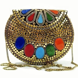 Sac à main de soirée pour femme 2019, motif à pois, 22 cm, avec fermeture à rabat, orné de perles en laiton, idéal pour la plage et l'usage quotidien - Product Image 1