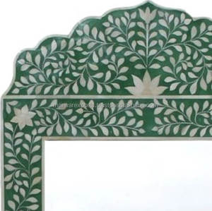 Espejo de Pared Antiguo de Madera Maciza y Mango con Madreperla Verde para Sala de Estar, Muebles para el Hogar, Decoración - Product Image 3