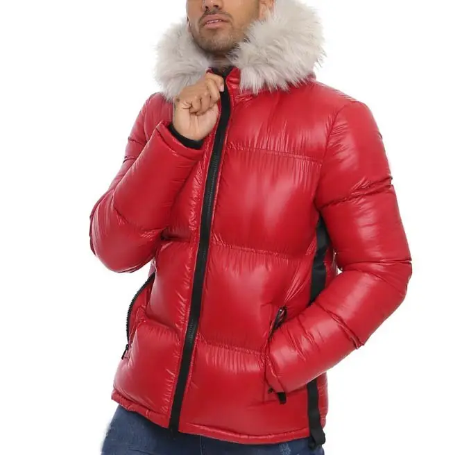 Winter Rode Mannen Puffer Bont Capuchon Jas Met Lage Prijs Custom Puffer Jas Voor Mannen En Vrouwen