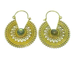 Pendiente de aro de labradorita de latón estilo bohemio al por mayor, joyería tribal gitana de proveedor de confianza - Product Image 1