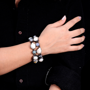 Brazalete de diamantes de perlas de agua dulce hecho a mano ajustable de acero inoxidable con características doradas letra estrella flor diseño aniversario - Product Image 1