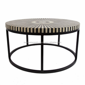 Mesa de centro con incrustaciones de hueso hechas a mano de diseñador moderno con elegante soporte de hierro, decoración elegante para el hogar para sala de estar - Product Image 6