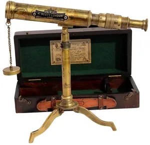 Supporto telescopio stile Vintage Marine Spyglass ottone con scatola in legno dorato e marrone da 11 pollici per regalo CHTEL7060