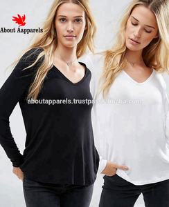 T-shirt à col en V personnalisable à la mode pour femmes New Forever Long Sleeves Bulk Manufacturer Breathable Plus Size Embroidery - Product Image 2