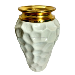 Vase de sol en aluminium martelé de haute qualité, finition laiton blanc brillant, style américain contemporain, pour la décoration intérieure - Product Image 1