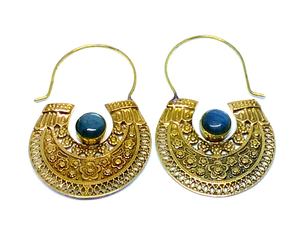 Indian Bohemian Style Brass Jewelry Labradorite Stone <b>Hoop</b> Earrings Women's Designs - Product Image 2