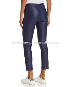 กางเกงจ็อกเกอร์หนังแกะแท้สีฟ้าราชวงศ์สำหรับผู้หญิงกางเกงนักขี่จักรยานทรงผอมคลาสสิกที่ทันสมัยสำหรับฤดูหนาวดูหน้าเรียบ - Product Image 2