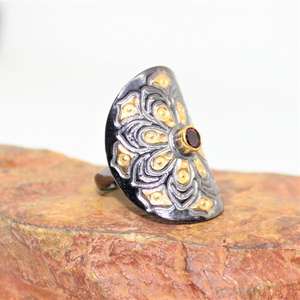 แหวนพลอยสีเงินสเตอริง925ดีไซน์ใหม่เครื่องประดับจิตวิญญาณมันดาลาชุบทองพร้อมโกเมนปรับแต่งได้สำหรับงานแต่งงาน - Product Image 4