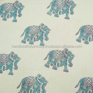 10 Yard <b>Elephant</b> Print Cotton Fabric Indian Hand Block Sanganeri Printed Natural Cotton Fabric, Jaipuri Print Running Fabric HPS - Product Image 1