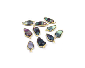 Connecteurs de pierres précieuses en fluorite plaqués or 18 carats Connecteurs de lunette en forme de feuille de rhodium noir en or rose disponibles en or et en argent - Product Image 5