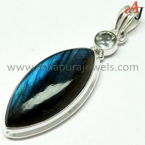 น่ากลัว Marquise_Round รูปร่าง Labradorite_Blue บุษราคัม925จี้เงิน,ขายส่งเครื่องประดับเงิน,เครื่องประดับปรับ - Product Image 5