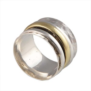 Wholesale Classic 925 Sterling Silver Party <b>Spinner</b> <b>Ring</b> Hammered Band Mixed Metal Brass Meditation Plain Anxiety Fidget Jewelry - Product Image 2
