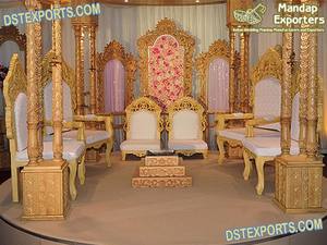 ชุดเก้าอี้ Mandap ลายนกยูงหลวง,ชุดเก้าอี้ Mandap ดีไซน์นกยูงเก้าอี้แกะสลักไม้อินเดีย - Product Image 5