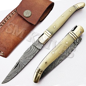 Laguiole Pocket Damascus Folding <b>Knife</b> OEM (smf31) with Camel <b>Bone</b> <b>Handle</b> - Product Image 2
