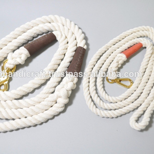 Correa Elegante y de Lujo para Perro, Hecha de Cuerda de Algodón Orgánico con Correa de Cuero Marrón Oscuro para Perros Medianos - Product Image 1