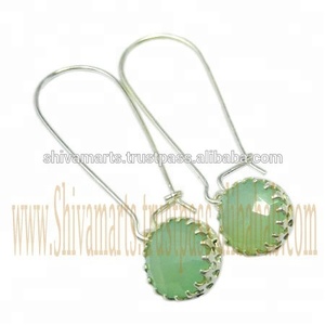 Prix de gros Véritable Calcédoine Pierre Précieuse Boucle D'oreille Pur 925 Bijoux En Argent Sterling Plaqué Or Style Vintage pour les Mariages - Product Image 2