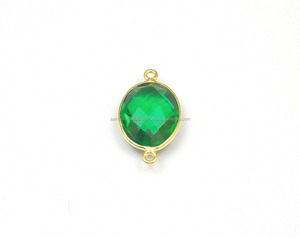 Cuarzo verde Piedra preciosa Hecho a mano Diseño de moda 18K Chapado en oro Hermoso bisel Conector Forma ovalada Regalo Latón - Product Image 2