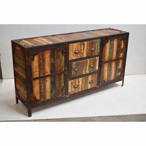Modern <b>Retro</b> Reclaimed Wood Storage Cabinet 2 Door 3 Drawer <b>Sideboard</b> Industrial for Dining Home Living Room Multicolor - Product Image 1