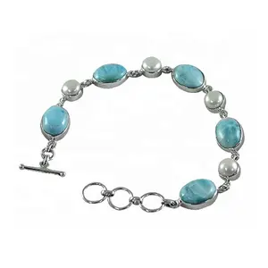 High Quality Real Larimar Multi Gemstone Bracelet 925 Sterling Silver Jewelry Supplier And Exporter