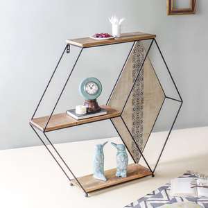Estante de pared de madera y metal geométrico moderno Estante de almacenamiento decorativo elegante para el hogar o la oficina - Product Image 2