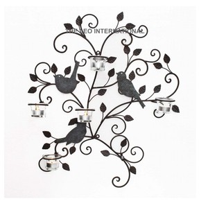 Pot à bougie unique et décoratif en forme d'oiseau volant, en métal et béton, pour la décoration de la maison ou du bureau, avec 5 supports à bougies chauffe-plat en verre. - Product Image 1