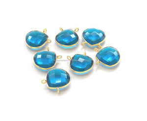 Blue Quartz Gemstone Jewelry Findings Gold Plated <b>Heart</b> Shape Double Bail Faceted Handmade Bezel Connector Jewelry Components - Product Image 1