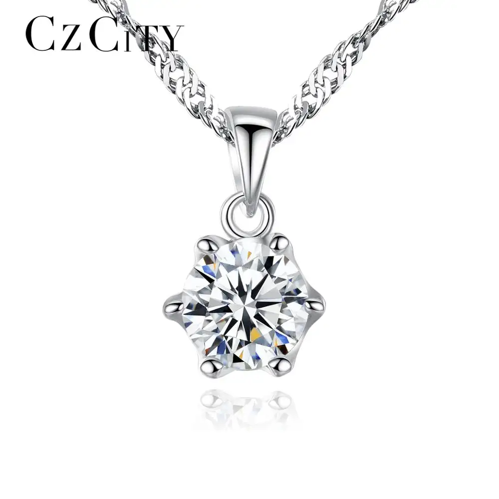 CZCITY Classic One Carat zircone Ladies 925 collana con ciondolo a catena in argento all'ingrosso di gioielleria raffinata