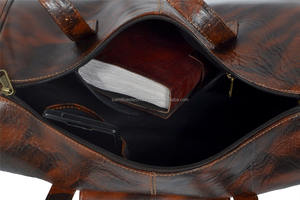 Wholesale Cheap Price Pure Brown Colored Genuine Leather Fashionable <b>Men's</b> Stylish Duffle <b>Bags</b> Cylindrical Shape With Two Handle - Product Image 5