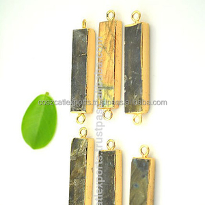 Connecteur en Labradorite Naturelle Rectangulaire Perles de Pierres Précieuses Plaqué Or Chrétien Paon Charme Bijoux pour Fêtes - Product Image 1