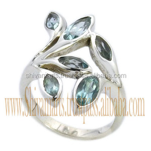 Hot Sale Genuine Blue Topaz Gemstone <b>Eternity</b> Vermeil <b>Ring</b> Engagement Wedding Gift <b>Silver</b> Jewelry Manufacturer - Product Image 2