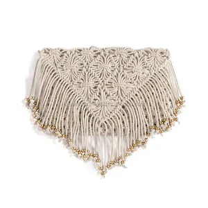 Katoenen Touw Kwastje Fringe Tas Bohemian Macrame Zak Handgemaakte Macrame Clutch Leveranciers