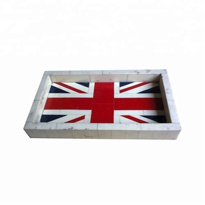 Bandeja rectangular para mesa de mezcla de resina y hueso natural blanco con diseño de bandera de diseño único para restaurante, bandejas decorativas navideñas - Product Image 1
