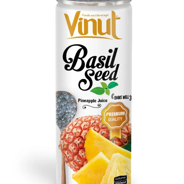 Health Drink 250ml Cans Premium Quality Basil seed Drink with Pineapple Juice Flavour Certified Approved