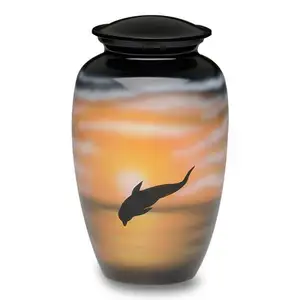 Jumping Dolphin Into Sea Funeral Cremation Urns for Human Ashes Hand Made in Aluminum Suitable for Cemetery Burial or Niche