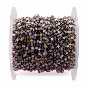 Mélange de perles en pierre Semi, pour chapelet de perles, chaîne à maillons enveloppés en fil plaqué noir - Product Image 1