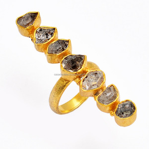 Anillo largo de piedras preciosas en bruto Herkimer Natural chapado en oro Plata de Ley 925 Ajuste de bisel de moda para joyería de fiesta para mujer - Product Image 1
