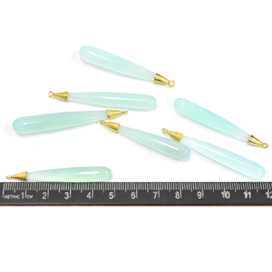 Aqua Calcedonia alargada forma de gota 925 Starling plata bisel chapado en oro colgante fabricación de joyas - Product Image 2