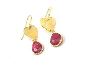 Pendiente de aro de piedras preciosas de rubí de plata de ley a la moda teñido con chapado en oro forma de pera joyería facetada encanto regalo para ella - Product Image 4