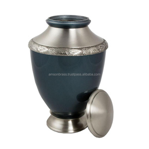 Urne funéraire en métal pour adulte, style américain, écologique, faite à la main, émail bleu, design unique en relief, décoration d'intérieur - Product Image 2