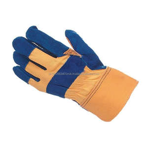 Venta al por mayor logotipo personalizado impreso dedo completo guantes de seguridad Split cuero de vaca aparejo doble palma piel de cabra impermeable anti-calor - Product Image 1