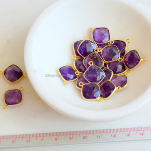Conectores de amatista de latón Piedras semipreciosas chapadas en oro Bisel de corte de cojín Piedra preciosa para la fabricación de joyas - Product Image 2