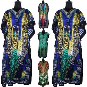 Élégante Longue Caftans Sans Manches En Soie Robe Décontractée - Product Image 1
