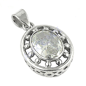 Colgante Étnico con Engaste de Plata de Ley 925 para Mujer, Calidad Perfecta, Circonita Cúbica Única, Forma Ovalada, Joyería para Fiestas - Product Image 1